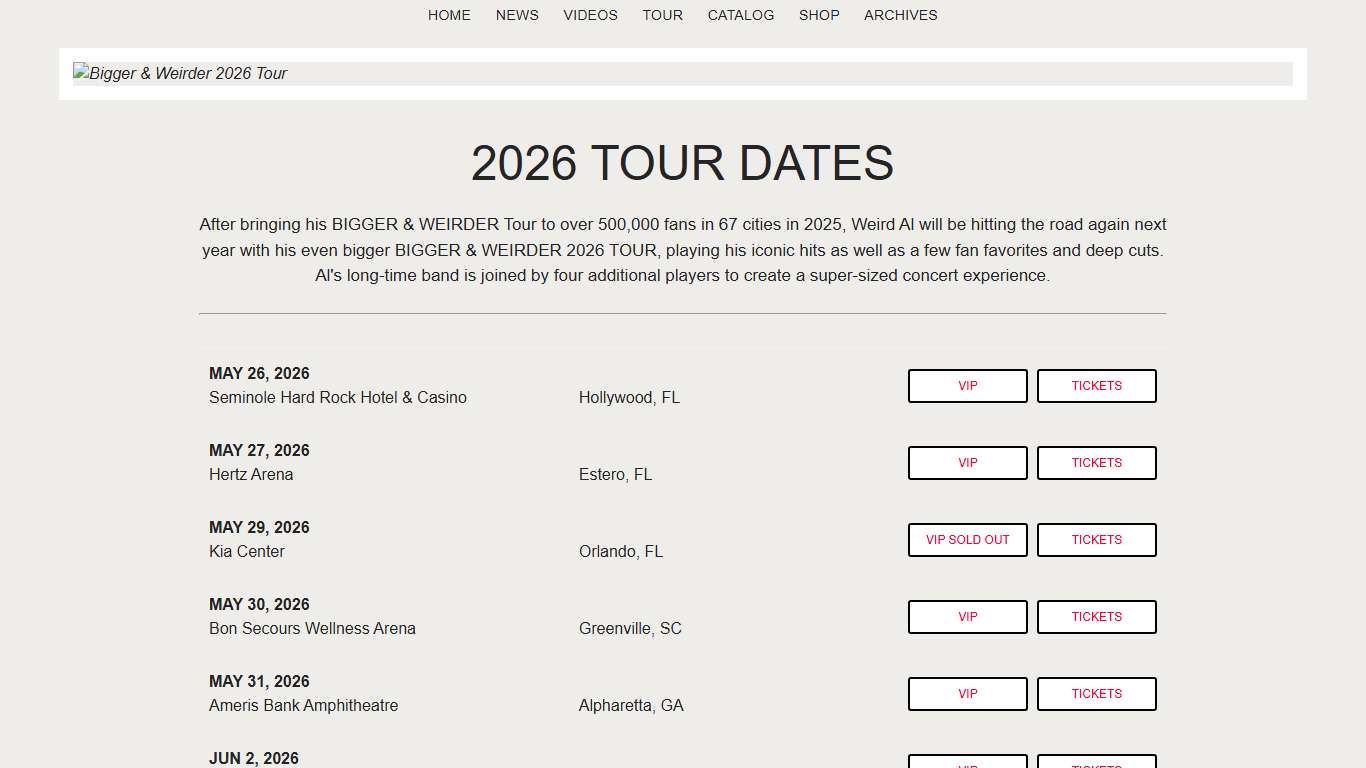 Bigger & Weirder 2026 Tour "Weird Al" Yankovic